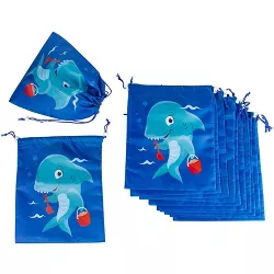Blue Panda 12-Pack Blue Shark Drawstring Bags, Party Giveaway Gift Treat Bags for Kids