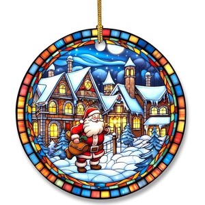 Lomsoe Christmas Ceramic Hanging Ornament Xmas Tree Decorations, Retro Style Funny Santa and Snow House Ceramic Ornament Xmas Decors Christmas Gift - 1 of 1