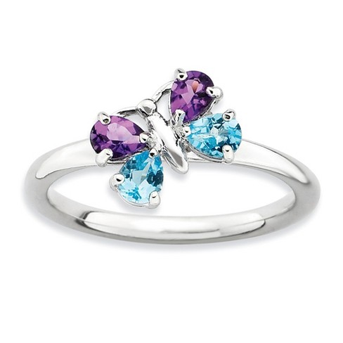 Black Bow Jewelry Sterling Silver, Amethyst & Blue Topaz Butterfly Stackable Ring - image 1 of 4