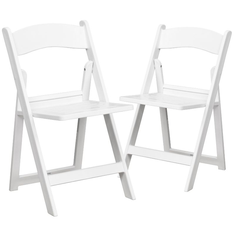 Emma and Oliver 2 Pack White Resin Slatted Party & Rental Folding Chair Indoor Outdoor, 1 of 13