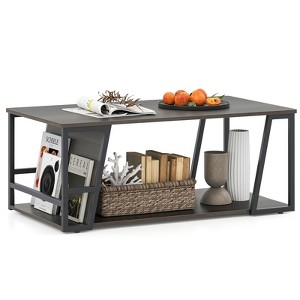 Tangkula 40" Coffee Table & 2-Tier Modern Farmhouse Center Table w/Storage Shelf - 1 of 4