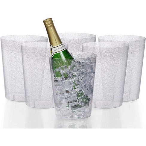 Exquisite 6 Pack of 96 Ounce Disposable Silver Glitter Clear Plastic Ice Bucket for Parties - Good As One Large Champagne Chiller or Classic Wine