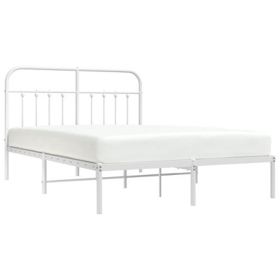 vidaXL Powder-Coated Steel Bed Frame with Headboard, White - Durable, Elegant Design, Extra Storage Space