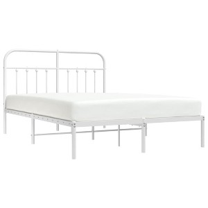 vidaXL Powder-Coated Steel Bed Frame with Headboard, White - Durable, Elegant Design, Extra Storage Space - 1 of 4