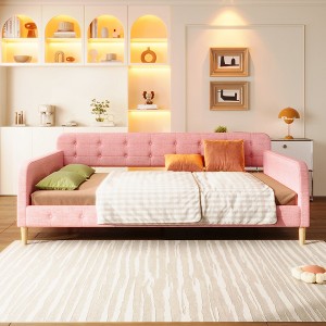 GDFStudio Purtell Modern Tufted Upholstered Linen Daybed with Solid Wood Frame - 1 of 4