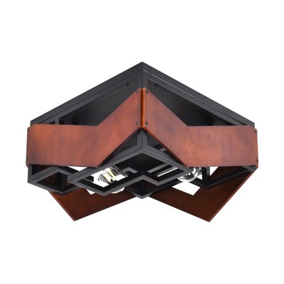 PAKOKULA Farmhouse Rustic 16.6 in. 2-Light Black Square Metal Flush Mount with Wooden Shade