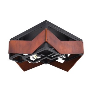 PAKOKULA Farmhouse Rustic 16.6 in. 2-Light Black Square Metal Flush Mount with Wooden Shade - 1 of 4