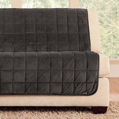 Deluxe Comfort Quilted Armless Loveseat Slipcover in Dark Gray