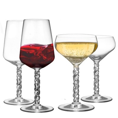 Orrefors Carat Glassware Set - Set of 4, Stemmed Coupe & Wineglasses - Kitchen & Dining Crystal Drinkware, Mimosa