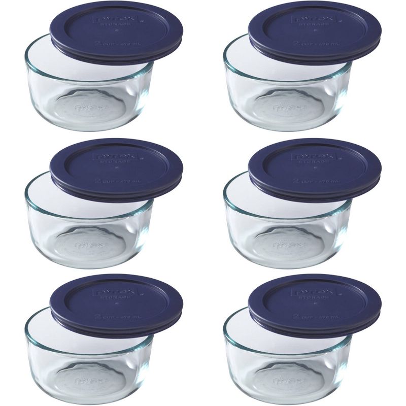 Pyrex Storage 2-Cup Round Dish, Clear with Blue Lid Case of 6 Containers, 5 of 6