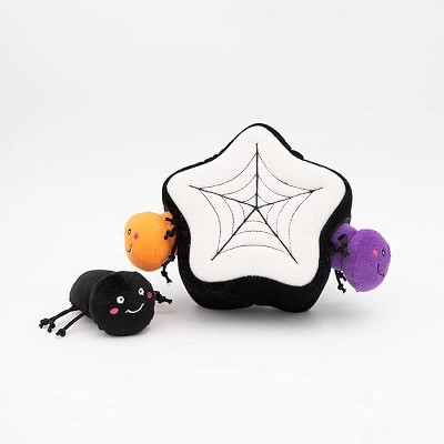 ZippyPaws Halloween Burrow Interactive Dog Toys and Puppy Toys, Colorful Squeaky Dog Toys, and Plush Dog Puzzles, Spider Web