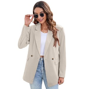 Women's Blazers Casual Oversized Long Sleeve Open Front Lapel Lightweight Suit Blazer Jackets with Pockets - 1 of 4