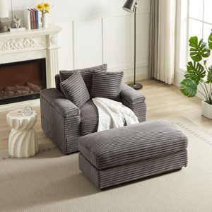 43.3"Corduroy Single Sofa With Back Pillow,Chaise Sofa,2 Toss Pillows And A Ottoman,Comfy Sofa Deep Seat Couch For Living Room-Cuddlewood - 1 of 4