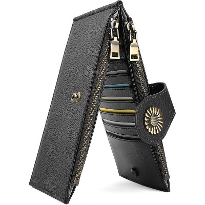 BEAFUP PU Leather Wallets for Women RFID Blocking Slim Credit Card Case Holder with Zipper Pocket