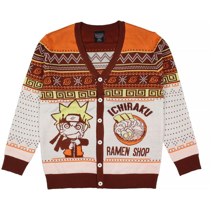 Naruto Shippuden Men's Ichiraku Ramen Shop Ugly Christmas Sweater Cardigan, 2 of 6