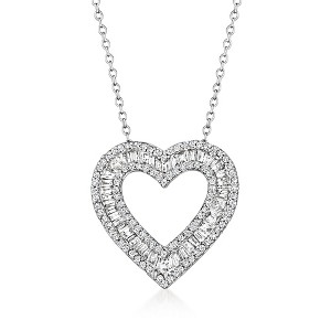 Ross-Simons 1.00 ct. t.w. Baguette and Round Diamond Open-Space Heart Pendant Necklace in Sterling Silver - 1 of 4