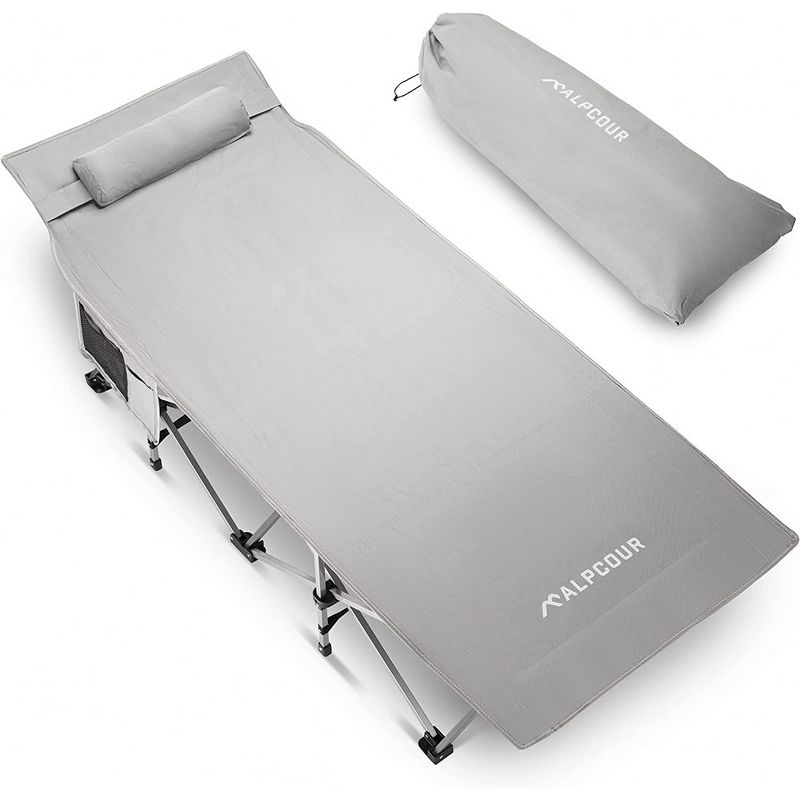 Alpcour XL Camping Cot - Compact Folding Bed for Adults & Kids with Pillow - 500 Lbs Capacity, 1 of 9