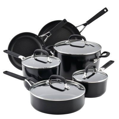 KitchenAid Hard Anodized Ceramic 5 qt. Aluminum Nonstick Saute Pan with Lid in Matte Black