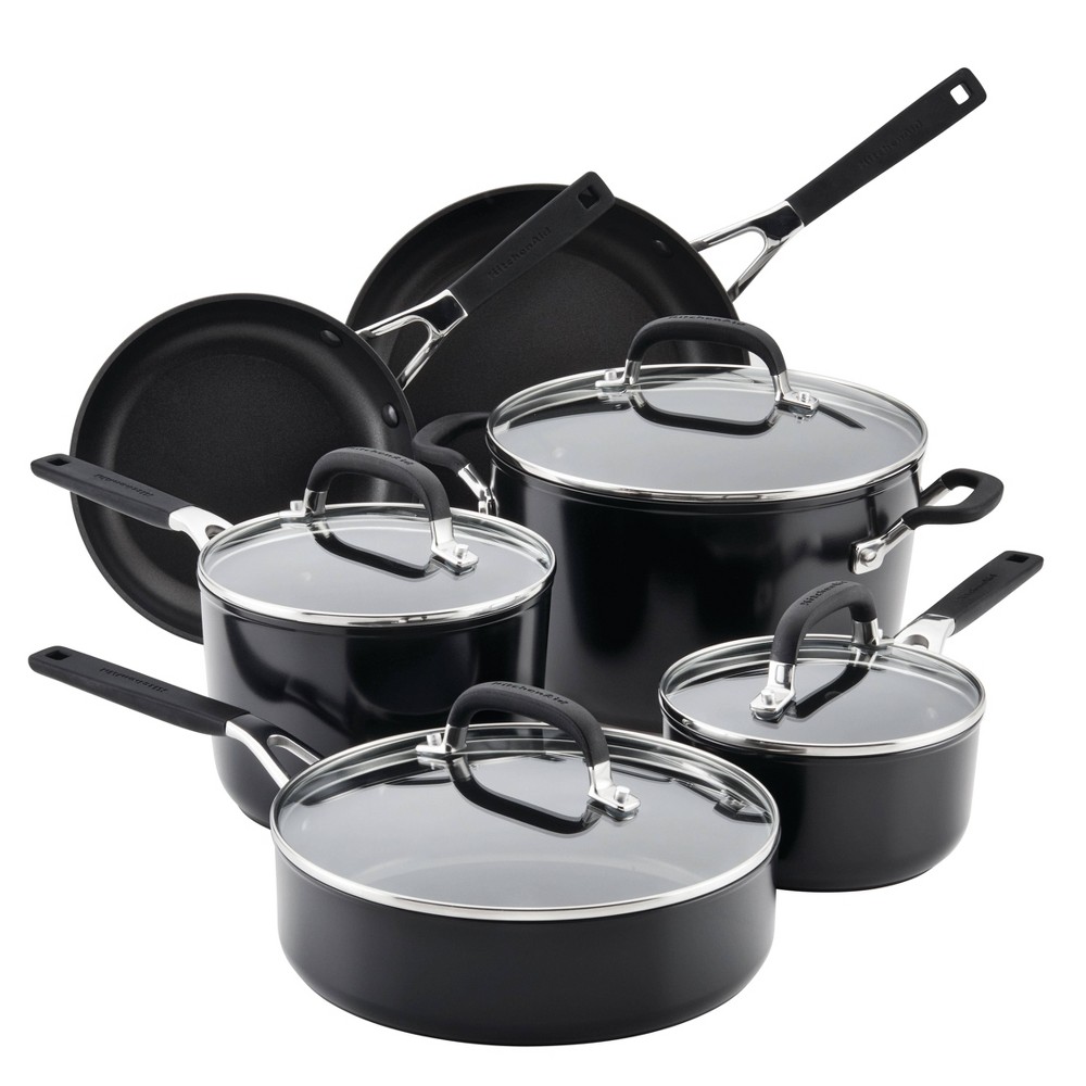 Photos - Pan KitchenAid 10pc Hard Anodized Nonstick Cookware Set Black 