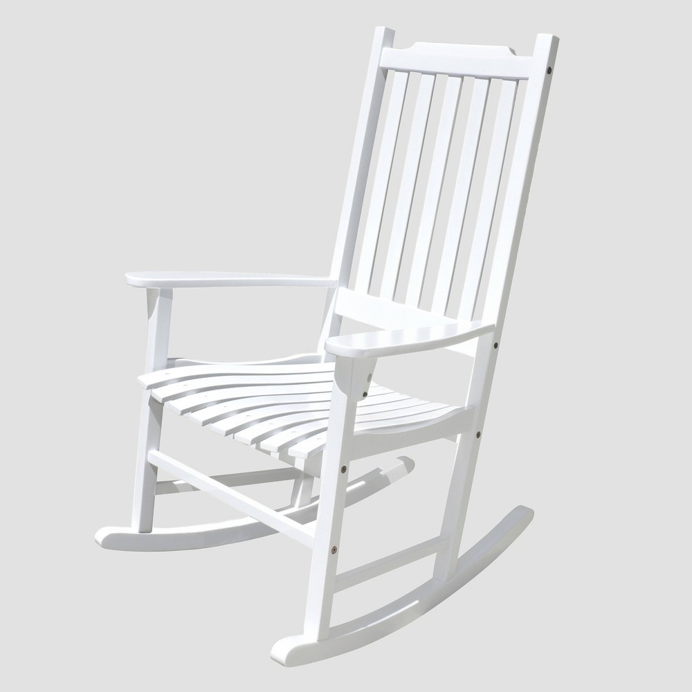 Traditional Patio Rocking Chair - Merry Products: Acacia Wood, Water-Resistant, White