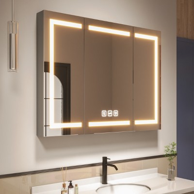 ONWITH Black Aluminum Recessed/Surface Mount Dimmable Medicine Cabinet with Mirror