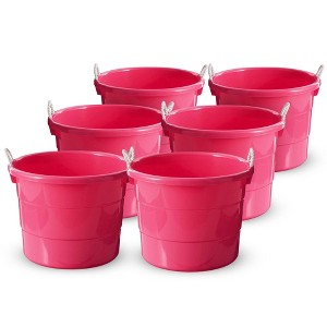 HOMZ Rope-Handle 18-Gallon Open Storage Tubs, Plastic Buckets, Pink, 6 Pack - 1 of 4
