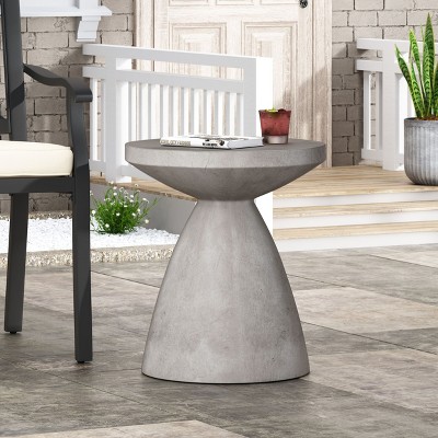 NicBex Modern Concrete Outdoor Side End Table with Sandhour Design,Lightweight Patio Table for Garden,Poolside