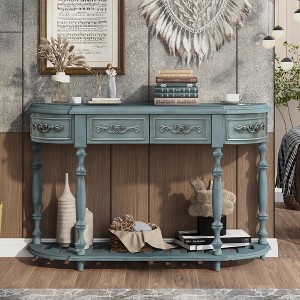 HDZNVF 52 inch Console Table Sofa Table Entryway Table for Hallway Living Room with 4 Drawers and 1 Shelf, Antique Blue - 1 of 4