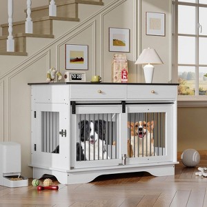 COZONY 47" Dog Crate Furniture with Barn Door & Storage Drawers, Heavy Duty Wooden Dog Kennel End Table with Removable Divider for Indoor Use - 1 of 4