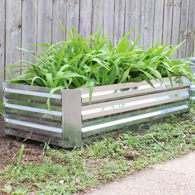 Silver Galvanized Steel Rectangular Raised Garden Beds, 48" L x 11.75" H, 2-Pack