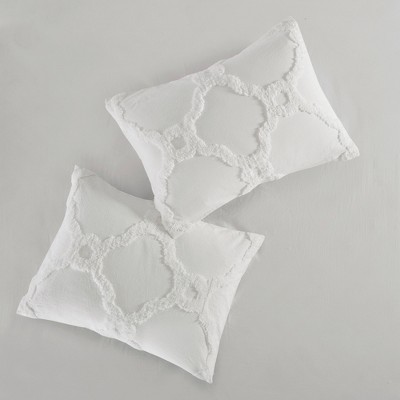 Full White Cotton Tufted Geometric Comforter Set