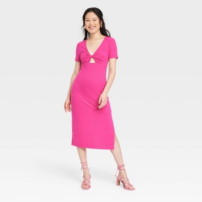 Женское трикотажное платье с короткими рукавами и вырезами - A New Day Темно-розовый XS