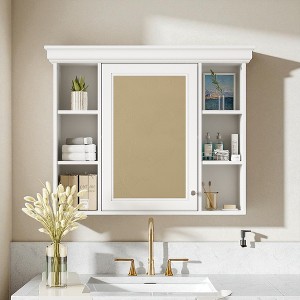 35'' x 28'' Wall Mounted Bathroom Medicine Cabinet with Mirror Door, Modern Storage Cabinet with 6 Open Shelves - 1 of 4