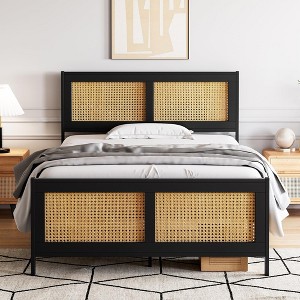Bed Frame with Rattan Headboard and Footboard - 1 of 4