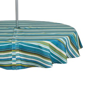 Design Imports  Beachy Stripe Print Outdoor Tablecloth With Zipper 60 Round - 1 of 4