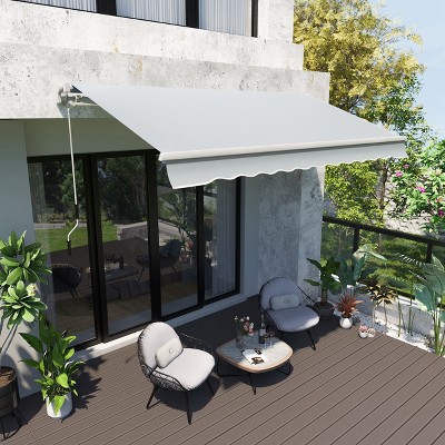 Sapphtopaz 12' x 8' Retractable Awning Manual Patio Awnings Sunshade Shelter 280gsm UV Resistant with Manual Crank Handle Aluminum Frame