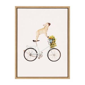 18" x 24" Sylvie Frenchie Bulldog Framed Canvas Wall Art by Amy Peterson Natural: Playful Home Decor - Kate and Laurel - 1 of 4