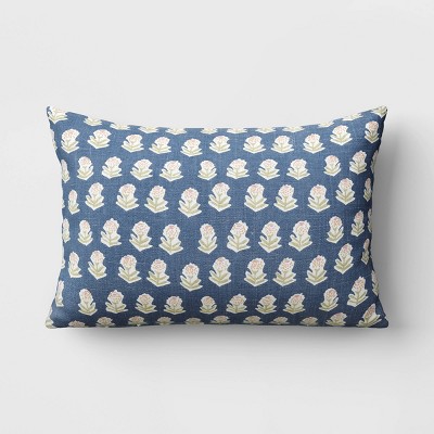 Block Print Lumbar Throw Pillow Blue Threshold