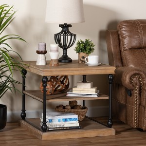 Baxton Studio Sebastian Traditional Industrial Greywashed Wood and Black Metal 3-Tier End Table - 1 of 4