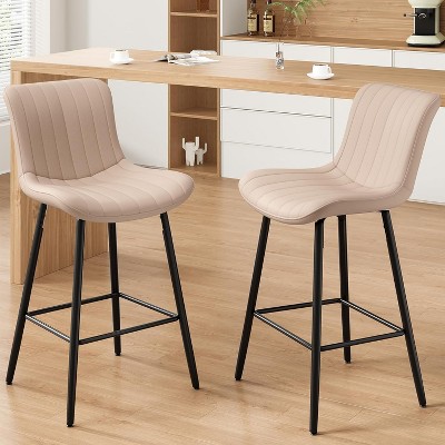 SEVOBAL Dining Chairs, Faux Leather Counter Height Bar Stools Set of 2, Modern Barstool Counter Chairs for Dining Room, Beige, 15.7"*19.3"*36"