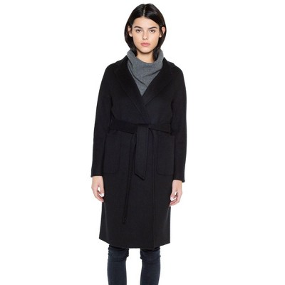 JENNIE LIU Women's Cashmere Wool Double Face Overcoat with Belt