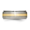 Black Bow Jewelry Mens 8mm Titanium & 14k Gold Inlay Domed Ridged Edge Standard Fit Band - 3 of 4