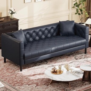 Coucheta 81" Leather Sofa Collection - Chesterfield Style 3-Seater with Deep Seats & 2 Pillows, Button Tufted Design, Multiple Colors - 1 of 4