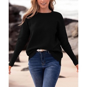 Fall Sweaters for Women 2025 Casual Long Sleeve Sweater Striped Loose Fit Pullover Tops - 1 of 4