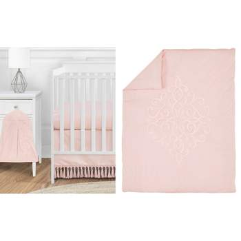 Sweet Jojo Designs Girl Baby Crib Bedding Set - Bohemian Collection Solid Blush Pink 4pc