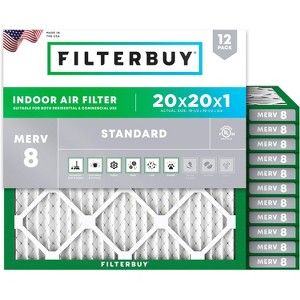Filterbuy 20x20x1 Air Filter (12-Pack), Pleated MERV 8 Dust Defense Replacement HVAC AC Furnace Filters (Actual Size: 19.50 x 19.50 x 0.75) - 1 of 4