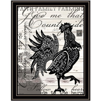 HomeRoots Faith Family Farming Rooster Black Framed Wall Art