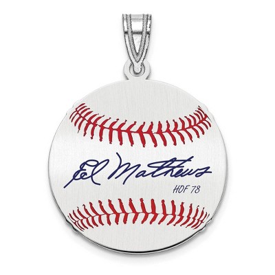 Black Bow Jewelry Sterling Silver Eddie Mathews Signature SM Enamel Baseball Pendant