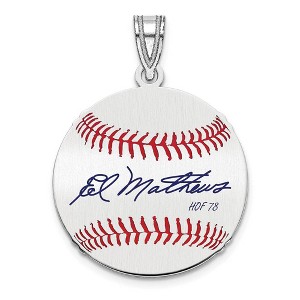 Black Bow Jewelry Sterling Silver Eddie Mathews Signature SM Enamel Baseball Pendant - 1 of 4