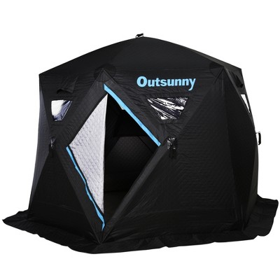 Outsunny 2 Person Insulated Ice Fishing Shelter Pop-Up Portable Ice Fishing Tent with Carry Bag and Anchors for -22°F - Camouflage